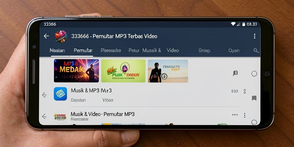 Screenshot antarmuka 333666 menunjukan fungsi utama Pemutar MP3.