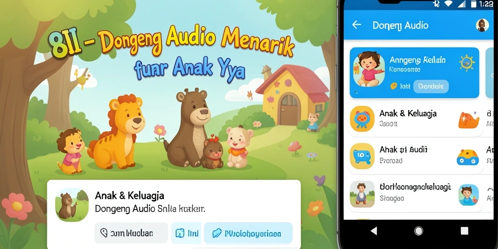 Antarmuka aplikasi 8II yang ramah anak dengan berbagai pilihan dongeng.