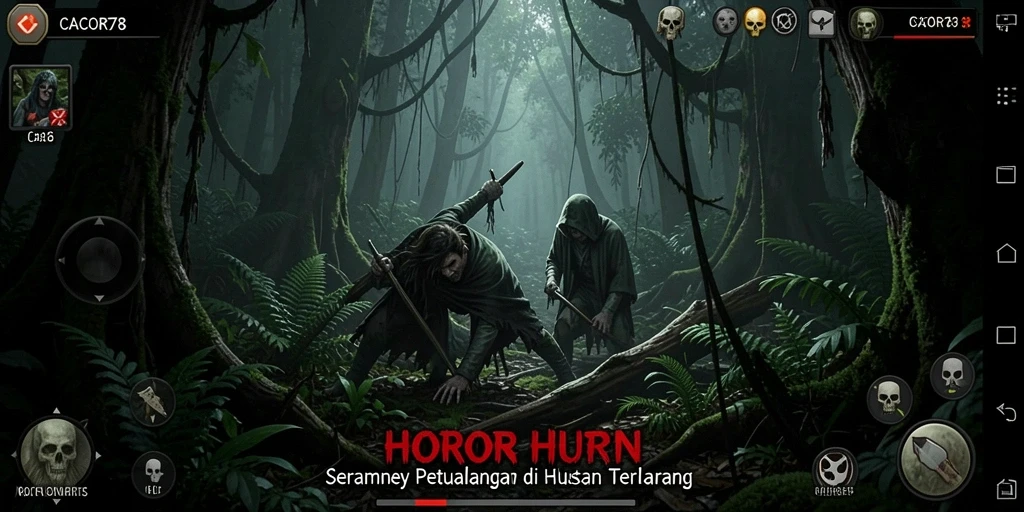 Tampilan antarmuka seram dari game Horor Hutan CACOR78.