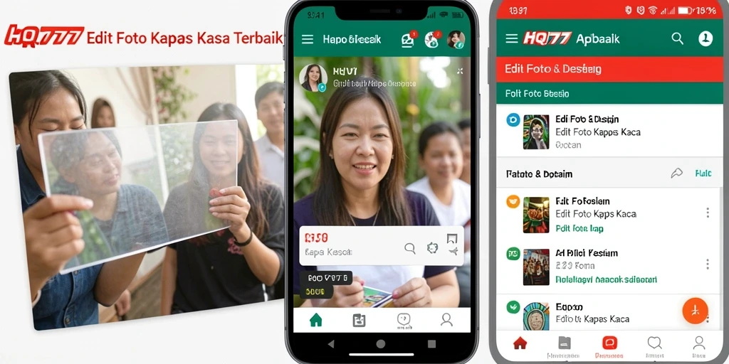 Antarmuka aplikasi HQ777 dengan efek Edit Foto Kertas Kaca yang menarik.