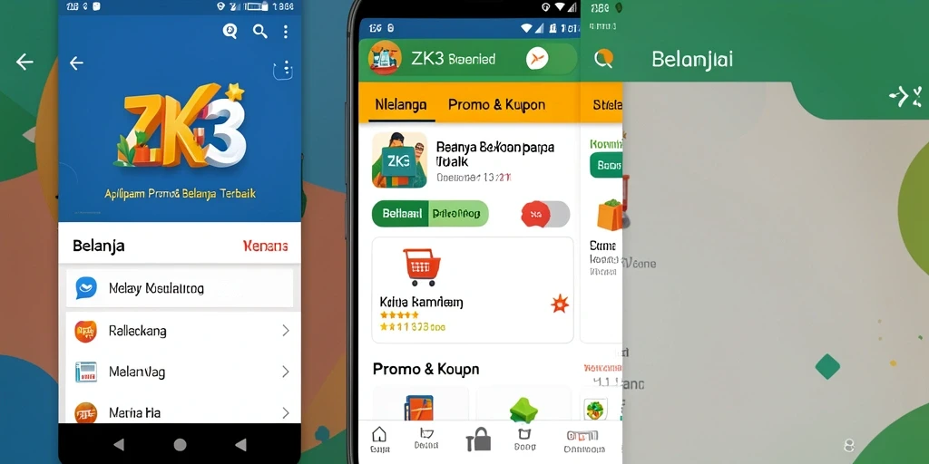 Tampilan antarmuka aplikasi ZK3 dengan fitur promo dan kupon.